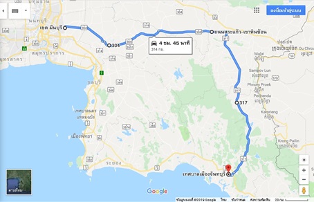 เส้นทางที่ 5  กรุงเทพ > อ.พนมสารคาม > เขาหินซ้อน > สระแก้ว > อ.สอยดาว > จันทบุรี