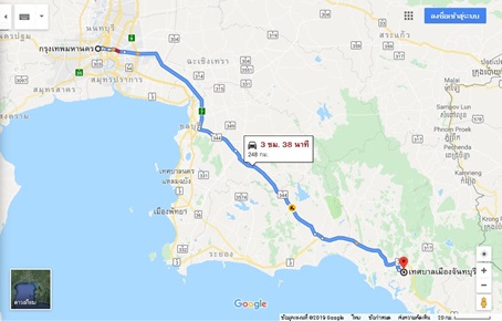 เส้นทางที่ 1  กรุงเทพ > มอเตอร์เวย์ > บ้านบึง > แกลง > จันทบุรี